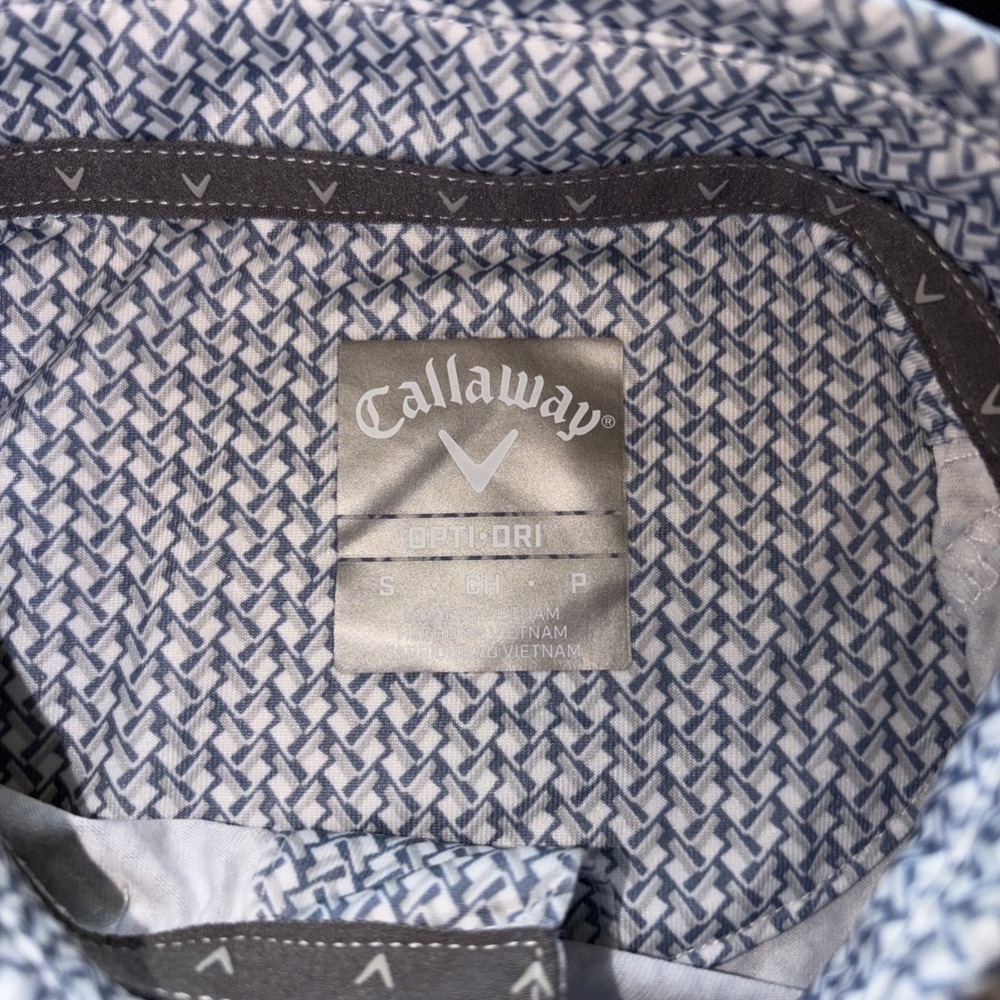 Callaway Mens Opti-Dri Golf Polo Shirt Blue White Geometric Basketweave Small - Picture 4 of 8